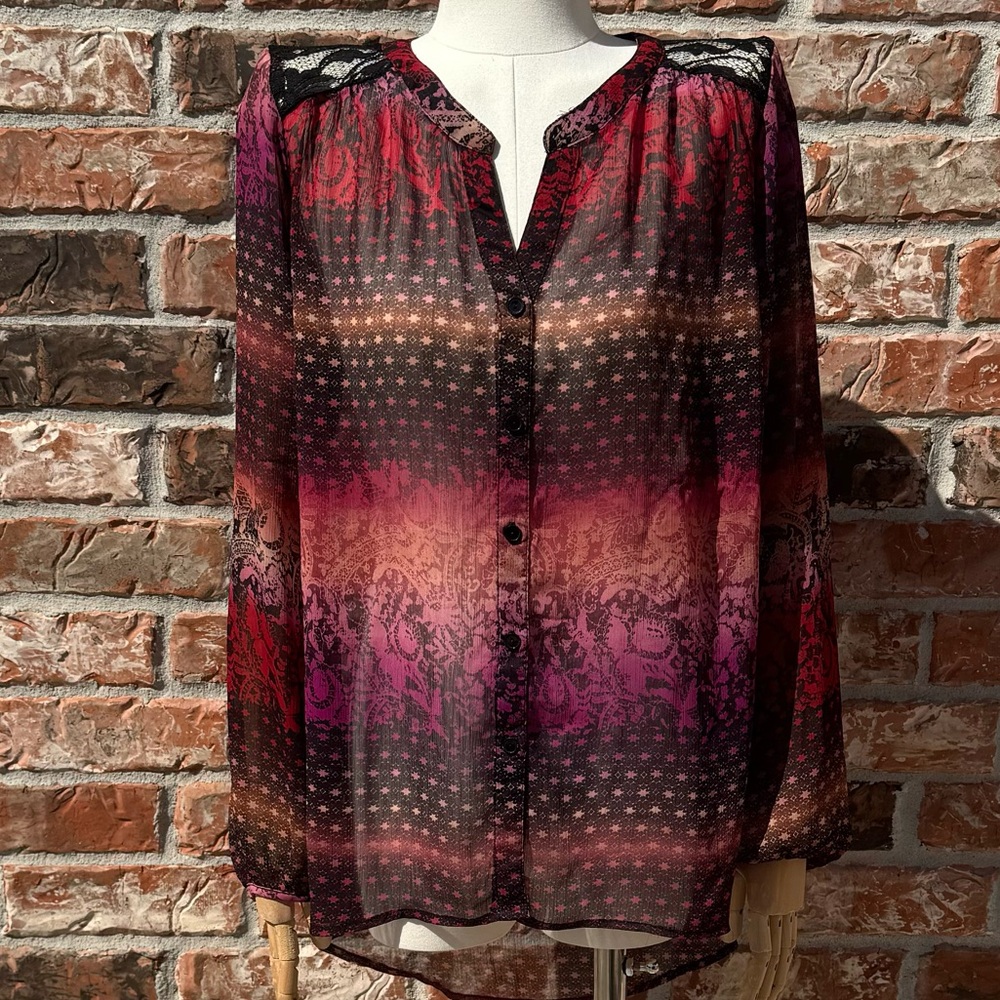 Anthropologie Figuroa & Flower long sleeve ombré semisheer top / L / EUC